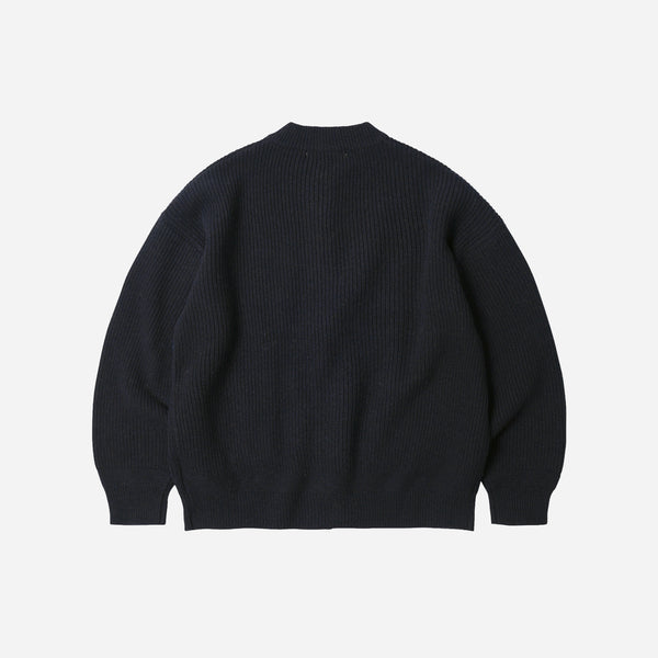 WOOL DECK ZIP UP CARDIGAN - NAVY