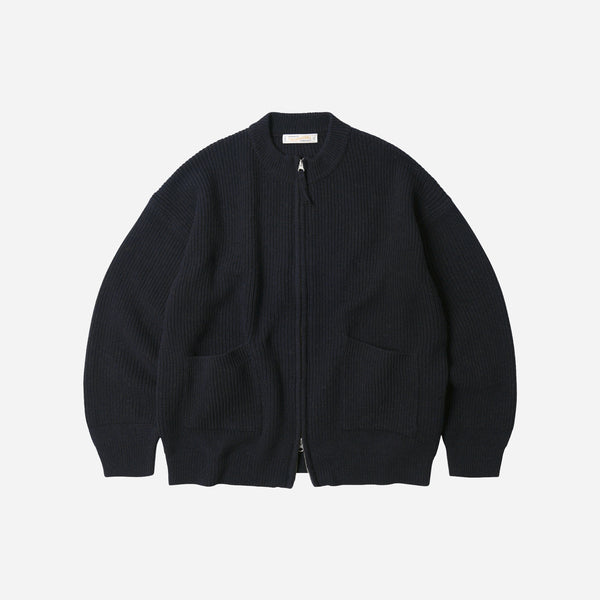 WOOL DECK ZIP UP CARDIGAN - NAVY