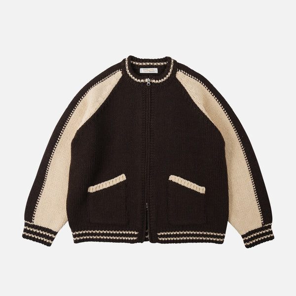WOOL VARSITY CARDIGAN - BROWN/TAN