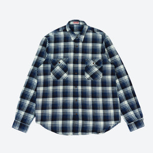 Dubbleware - Made in Italy Milton Flannel Shirt - Blue / Ecru - Made in Italy Milton Flannel Shirt - Blue / Ecru - Main Front View