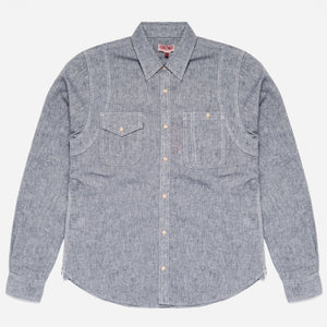 Dubbleware - BROCKTON REINFORCED CHAMBRAY WORK SHIRT - DARK BLUE - BROCKTON REINFORCED CHAMBRAY WORK SHIRT - Main Front View